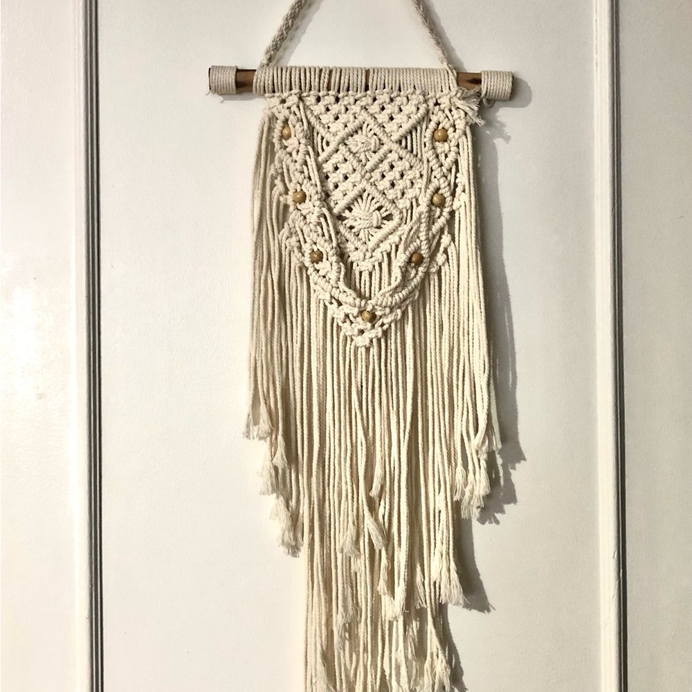 Macrame Wooden Dowel Wall Hanging. 27” long.